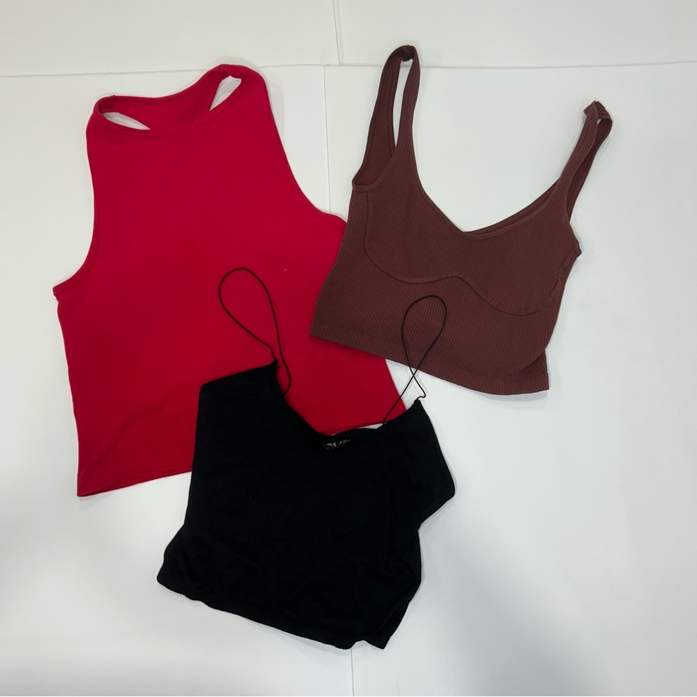 Free People Hot Pink, Rose Pink and Black   Sport tank  bundle. Size XS